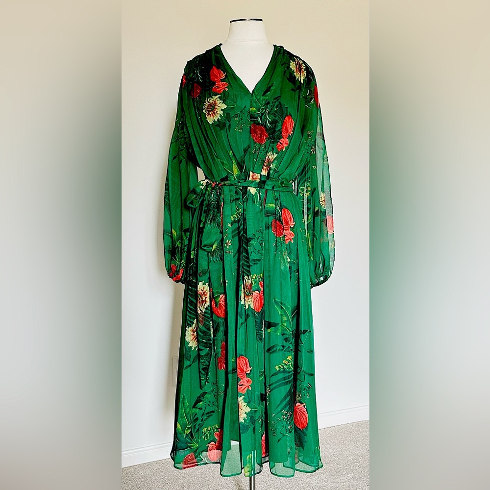 Flowly Emerald Green Tea Length Dress- Alex Marie 16W